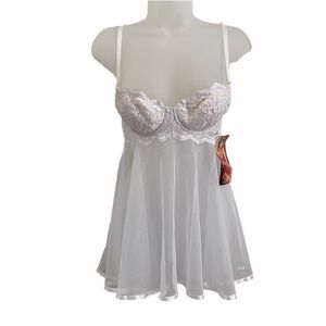 NWT Shirley of Hollywood Small Teddie Nightie G String White Pushup Lingerie